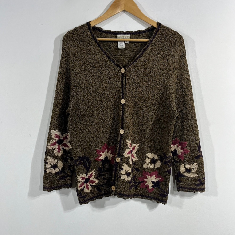 Coldwater Creek VTG 90s Granola Folk Silk Blend Floral Cardigan Sweater Small